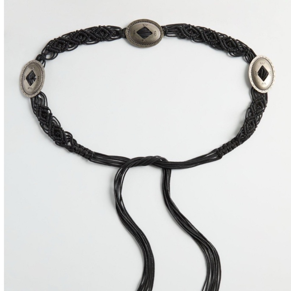 Black Braided Belt with Silver Accents